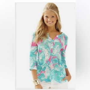 lilly Pulitzer mindy top pink sand SZ XS shirts sleeve